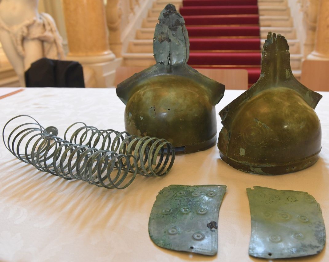 1100 BC - 900 BC two bronze helmets from Trhovište, Slovakia. Those helmets look almost exactly the same as the Lueg Pass helmet found in Austria. Similar helmets have been found in Lúčky, Spišská Belá and Žaškov in the territory of Lusatian Culture (photo by František Iván, TASR).