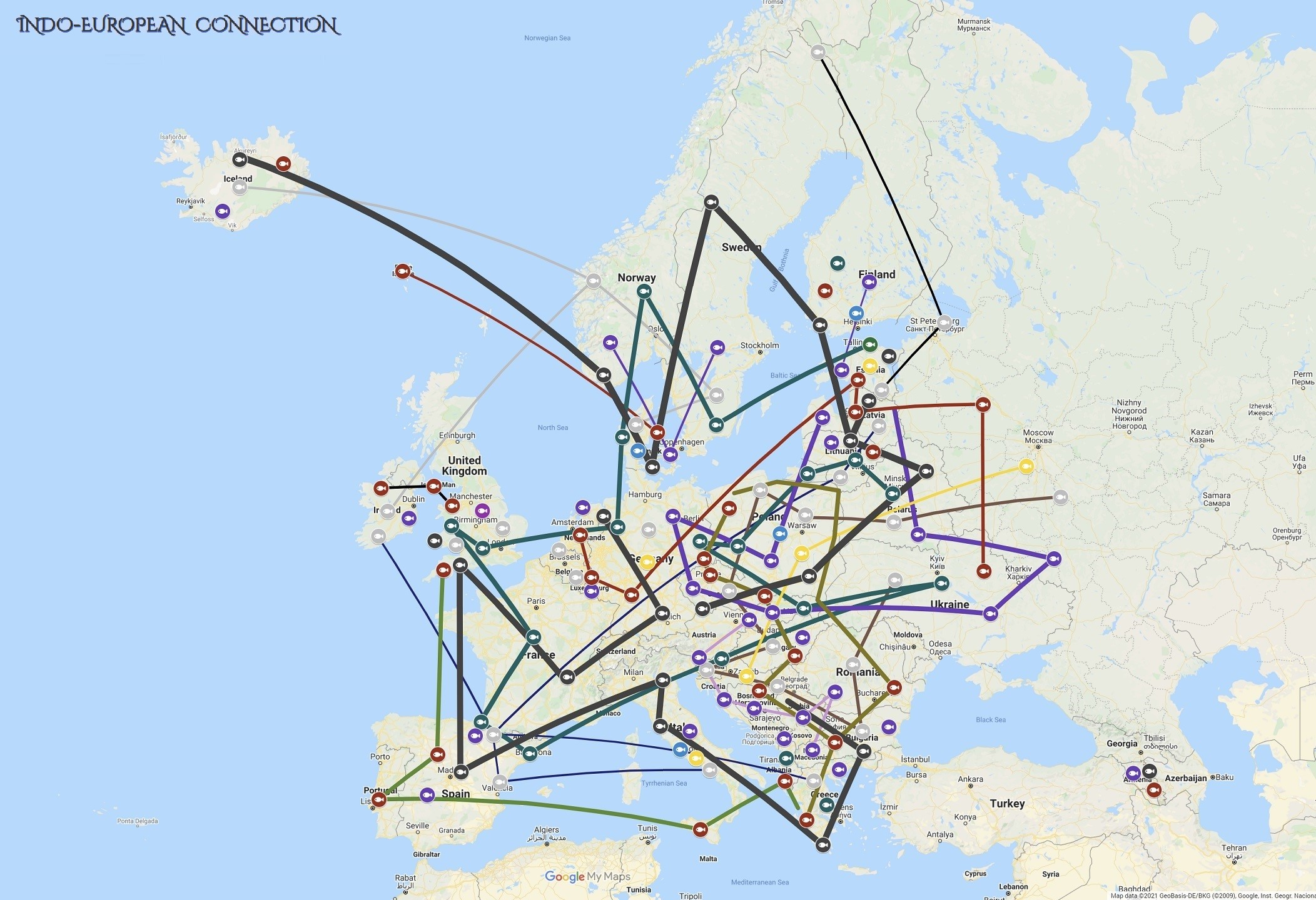 The names for Herring are divided in the North and South manner. Northern name appears in Central European countries and Scandinavia, while the Southern name appears in the Western European countries and is mostly connected to the name of a fish in the Basque language.