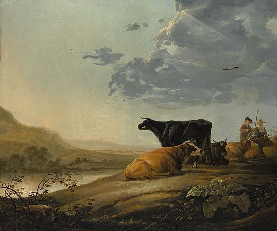 Young 17th century herdsmen enjoy the cows released by Vala in the ancient times